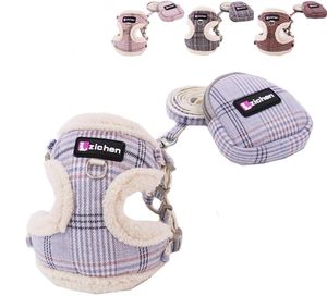 Dog Collars & Leashes Warm Grid Leash Harness For Small Medium Pets Cat Fleece Puppy Clothes Walking Lead Yorkie Winter Supplies