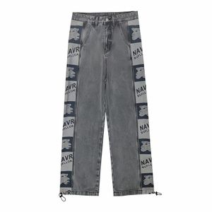 Jeans da uomo con pannelli Black Man Designer Pantaloni larghi dritti Vintage coreano Streetwear Y2k Fashion Wide Leg Punk Pantaloni casual in denim 230329