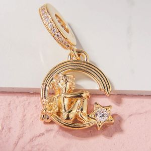 Shine Gold Metal Anioła Spadająca Star Dangle Charm Bead for European Pandora Jewelry Charm Bracelets