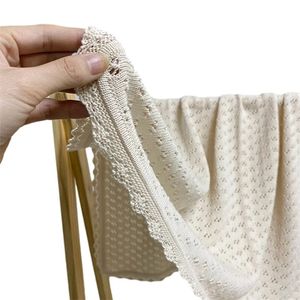 Cobertores Baby malha de malha de algodão manta 92x86cm Recepção neonatal Toalha de banho de renda 230329