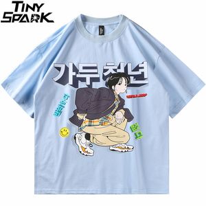 Мужская футболка уличная одежда Harajuku Tshirt Men Men Hip Hop Cartoon Corean Print Fit Fit Harajuku Хлопок повседневная летняя футболка с коротким рукавом 230329