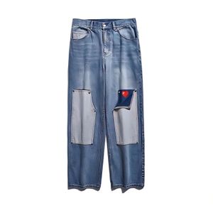 Erkek kot dikiş kargo pantolon sokak kıyafetleri y2k erkekler şık tasarım baskılı grafiti bülbeli geniş bacak düz gotik denim pantolon 230329