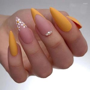 False Nails 24P Artificial Yellow Gradient Fake Pointed Full Cover Wearing Reusable Ballerina Press On Nail Art Tips