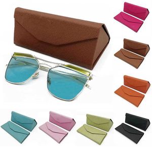 Sunglasses Cases Bags Cross Pattern Leather Glasses Case Triangle Foldable Hard Leather Glasses Case Sunglasses Storage Box Glasses Accessories J230328