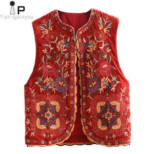 Coletes femininos vintage bordado de flor automática de vidro feminino feminino tanque feminino com moda sem mangas cardigan lã feminina jaqueta 230329