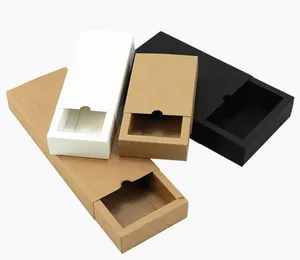 High-End-Geschenkbox aus schwarzem Kraftpapier, weiße Verpackung, Karton, Hochzeit, Babyparty, Verpackung, Keks, zarte Schubladenboxen, 100 Stück