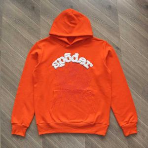 Herrtröjor tröjor 22fw topp orange sp5der 555555 huva tröjor skumtryck ung thug pocket spiderweb casual överdimensionera hoodies