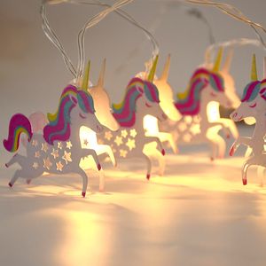 Other Event Party Supplies 1.6M LED Cartoon Unicorn Lamp Silicone Animal String Fairy Light Battery Powered for Christmas Baby Children Room Year Decor 230329
