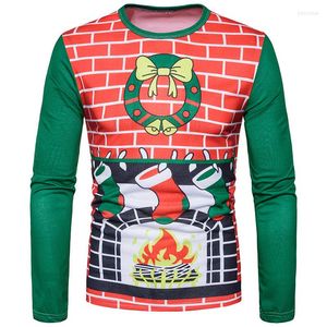 Men's T Shirts Autumn And Winter Selling Style Fashion 3D Fireplace Socks Christmas Digital Printing Large Size Long-sleeved T-shirt Ct