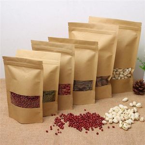 Kraft Paper Moisture-proof Bags with Clear Window Stand UP Pouch Zipper Packaging Bag for Snack Cookie