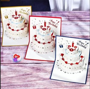 UPS gratulationskort 3D Happy Birthday Cake Pop-Up Gift till barn Mamma med kuvert Handgjorda gåvor I0329