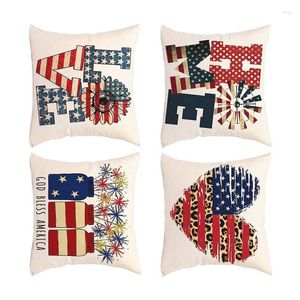 Pillow Case Patriotic Decorations Cover 17.7 Inch 4th Of July National Holiday Cushion Retro American Flag Pattern Red Blue