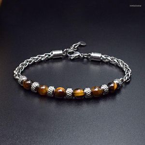 Fios de pedra irregular de pedra bracelete natural tigre natural lava vulcânica lava para homens homens jóias tibetanas de aço inoxidável