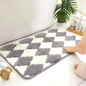 Bath Mats Geometric Bathroom Mat Anti Slip Washable Absorbent Plaid Rugs Floor Indoor Outdoor Modern Check Runner Rug Home Decor