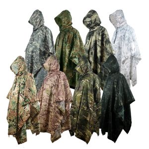 Rain Wear Raincoats Camouflage Folding Raincoat for Hiking Portable Tactics Poncho Men Waterproof Tourism Packable Rain Jacket Cover Army RainWear 230329