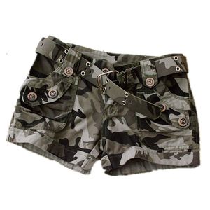 Shorts femininos de verão camuflagem casual zíper do bolso de bolso pantaloon mais tamanho 4xl algodão slim fit mini 230329