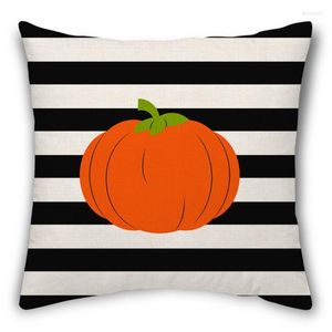 Kudde 4st hösten Autumn Harvest Cotton Linen Throw Case Stripes Pumpkin Print Sqaure Cover Shell Farmhouse T