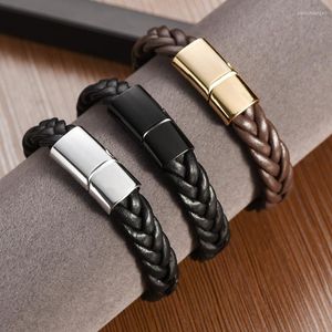 Bangle Stainless Steel Leather Men Bracelet Punk Hand Accessories Magnetic Clasp Vintage Wristband Bangles Jewelry Christmas Gifts