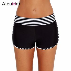 Damen-Bademode Aleumdr Schwarz-weiß gestreifte Trimm-Badeshorts LC410794