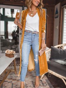 Women's Trench Coats Autumn Winter Fashion Velvet Cardigan Coat Women Elegant Solid Color Slim Long Sleeve Maxi Outerwear Warm Soft Jacket 230329