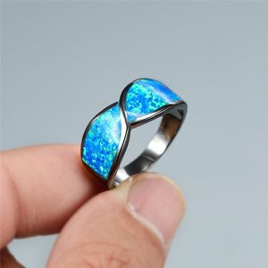 Anéis de casamento charme anel de ouro preto da moda simples Blue Fire Opal vintage Stone geométrica feminina para mulheres jóias de noiva