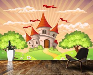 Bakgrundsbilder Anpassade Papel de Parede Infantil Fairytale Landscape med Castle Mural for the Bedroom Children Room Bakgrund Vägg tapeter