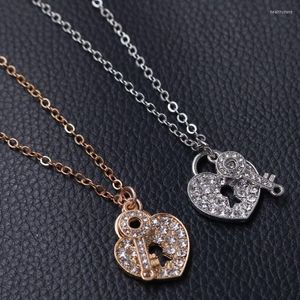 Kolye Kolyeleri Retro El Yapımı Rhinestone Kalp Kilitleri ve Anahtarları Kolye DIY Takılar Kadın Hip Hop Stili A2264