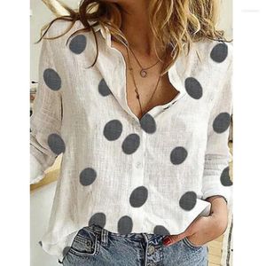 Blusas femininas linho de algodão Mulheres camisa branca pão de bolinhas de pães tops tops office de manga longa abaixe o botão de colarinho up blusas mujer