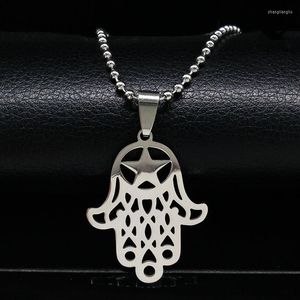 Подвесные ожерелья из нержавеющей стали Хэмса рука ожерелья Фатимы для женщин мужчины серебряный цвет турецкие ювелирные изделия07