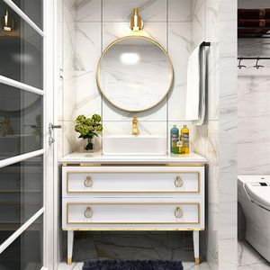 Other Bath & Toilet Supplies Nordic light luxury solid wood bathroom cabinet modern minimalist wash basin mirror box271K