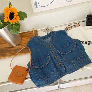 Yelek denim ceket yeleği kızlar için kızlar 2-7'den itibaren bebek çocuklar kıyafetleri bahar sonbahar kot pantolon en iyi çocuk moda ceket 230329