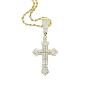 Hip Hop lodowe Bling Sparing 5a Cubic Zirkonia CZ Cross Cross Tinnis Chain Naszyjnik Modna Biżuter Prezenty dla mężczyzn chłopiec