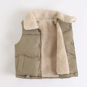 Жилет корейский детский пейзаж Beige Beige Orange Fleeme Jacke Дети черные теплое верхняя одежда для мальчиков девочки зимние топы повседневные жилеты 230329