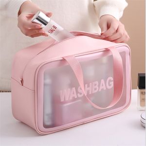 Bolsas de cosméticos Casos Mulheres Bolsa de lavagem portátil de viagem feminino transparente à prova d'água bolsa de armazenamento de maquiagem de grande capacidade Caso de beleza 230329