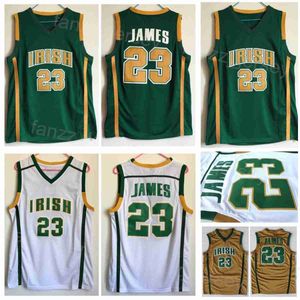 Maglia irlandese St. Vincent Mary High School Basket LeBron James 23 Maglia College Per appassionati di sport Università Traspirante Cucita Squadra Verde Marrone Bianco Uomo NCAA