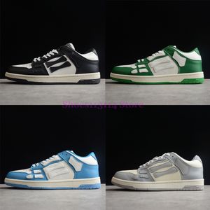 Designer skelett låg skel topp lyx sneakers skor kvinnor män skelett ben löpare avslappnad sport retro svart vit läder spetsar upp tränare blå