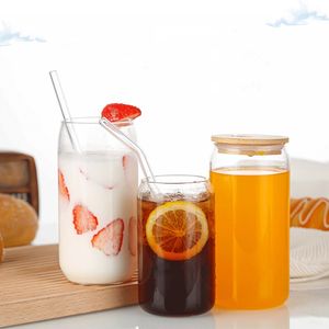 12 Unzen 16 Unzen Weingläser Kreative minimalistische transparente Trinkglasform Milchglasbecher mit Strohhalmen Bier Cola Saft Kaltgetränkebecher Handgefertigt