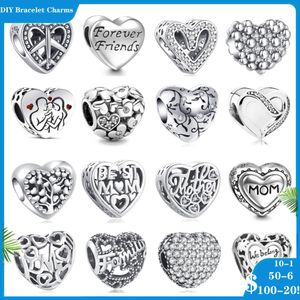 925 Siver Beads Charms for Pandora Bracelets Designer для женщин Heart Family Mom Love Dangle