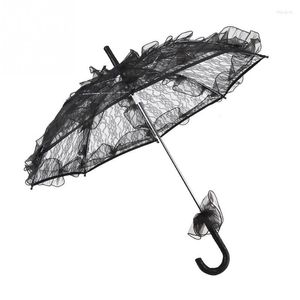 Paraplyer vintage svart färg spets paraply parasol för lady kvinnor bröllop fest pografi dekor prop dekoration