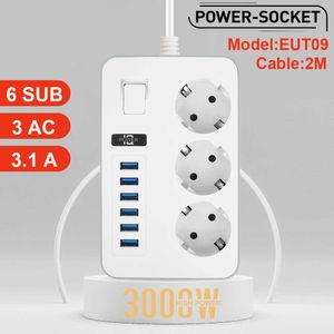 Sockets Regleta de alimentacin con cable de extensin USB enchufe europeo mltiple filtro de red inteligente para el hogar proteccin de sobrecarga CA elctrica Z0327