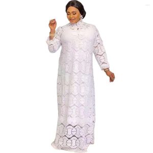 Etniska kläder Vit spetsklänning för afrikanska kvinnor Abaya Dubai Marockan Kaftan Loose Maxi klänningar Eid Ramadan Islamiska dashiki