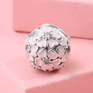 925 Sterling Silver Cherry Blossom Clip Soft Pink Smalto Clear CZ Bead Adatto a bracciali con ciondoli stile Pandora gioielli europei