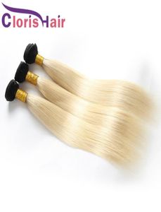 1B 613 Colored Silk Straight Human Hair Weave 3 Bundles Platinum Blonde Brazilian Virgin Extensions Blond Ombre Double Machine Wef7906512