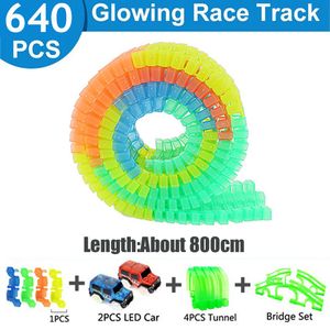 Electric RC Aircraft Magical Glowing Racing Track Car Toys for Children DIY Assembly Flexible Bend Rail Electronic Flash Light 230329