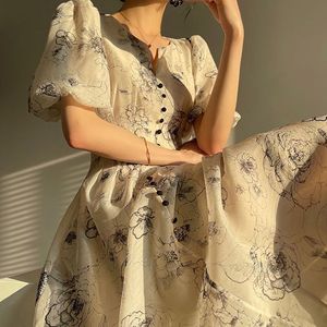 Casual Dresses floral dress for women summer Elegant vintage print long dress casual embroidery ink painting designer dresses women luxury 230329