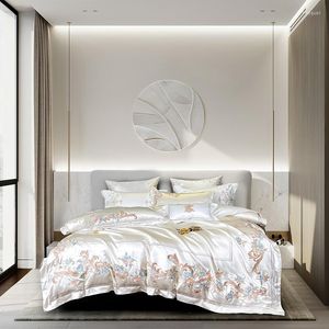Yatak takımları 1000tc saten ve Mısır pamuklu lüks şık çiçek nakış yatağı pembe beyaz süper yumuşak rahat yorgan kapağı
