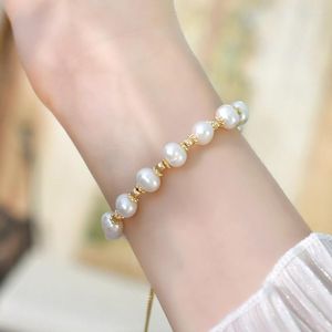 Strand Mosan Natural Freshwater Pearl 14K Plated Gold Armband Simple SMEYCHERY FÖR KVINNASMODE