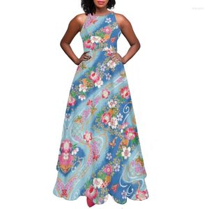 Casual klänningar japanska yuzen chiyogami kvinnor sundress strandkläder ärmlös kvinnlig lång camis en bit flickor vestidos klänningsfickor