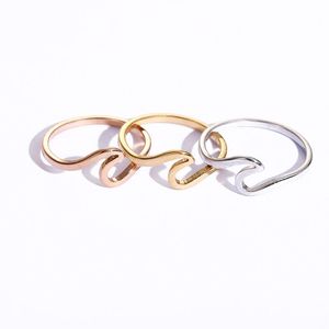 Mode Einfaches Design Sea Wave Ringe Ocean Brandung Edelstahl Rose Gold Silber Farbe Finger Schmuck Ringe für Frauen Surfer Geschenk