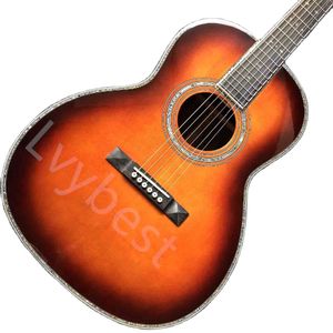 LVYBEST Custom All Real Abalone Solid Spruce Top Ebony Tforeboard Rosewood Back Side 00042S Acoustic Guitar